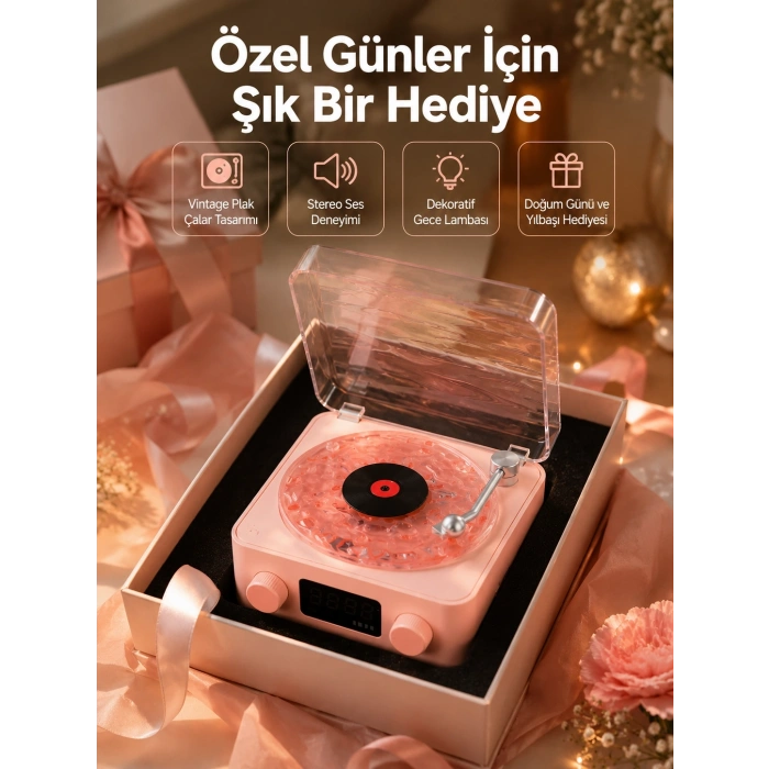 Retro Bluetooth Hoparlör – Yumuşak Gece Lambası Ve Saat Göstergeli Yeni Nesil