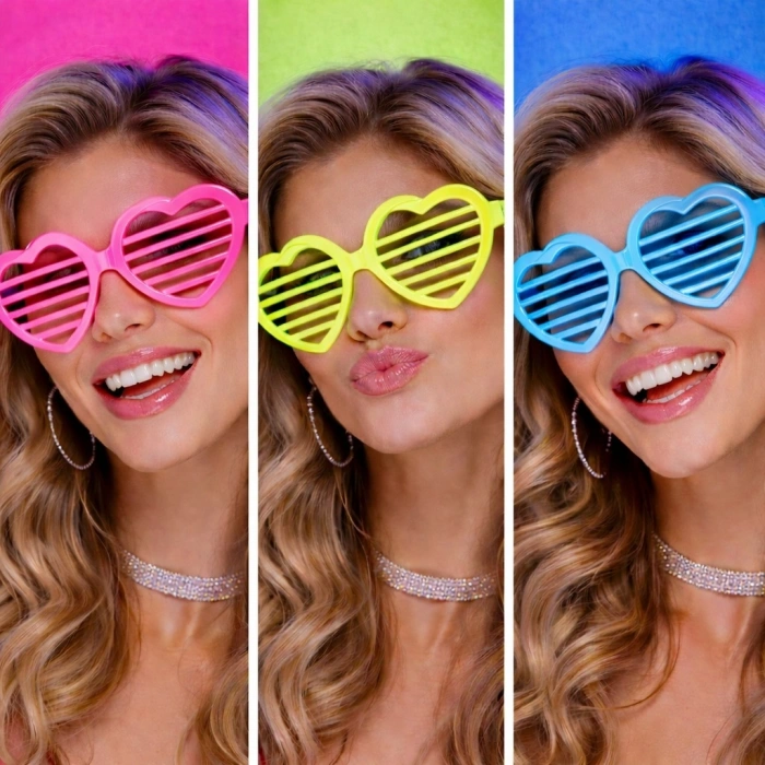 Retro Neon Fosforlu Kalp Panjur Gözlük - 12 Adet