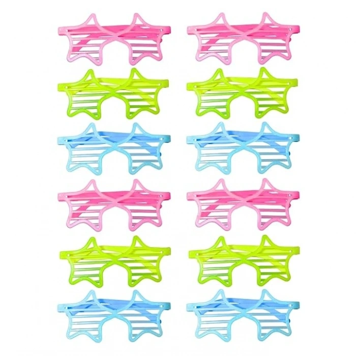 Retro Neon Fosforlu Yıldız Panjur Gözlük - 12 Adet