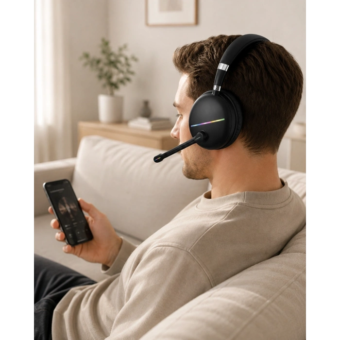 Rgb Işıklı Bluetooth Mikrofonlu Kulaklık Uzun Süreli Kullanım Type-c Şarjlı