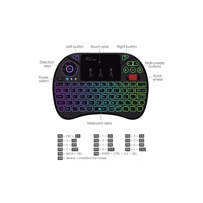 Rgb Işıklı Mini Kablosuz Klavye Touchpad Combo, Bluetooth Ve 2.4g Smart Tv Kumandası