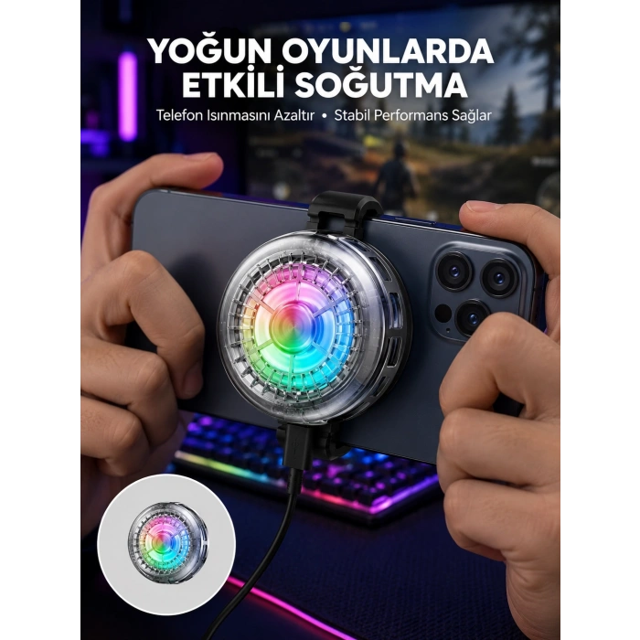 Rgb Led Telefon Soğutucu Fan Yüksek Hızlı Soğutma  Cooler Yeni Nesil
