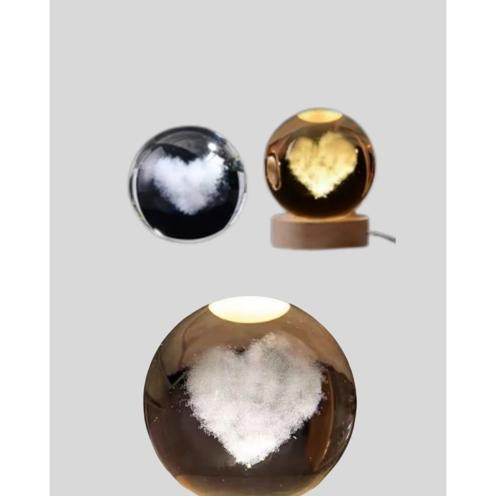 Romantik Kalpli Kristal Cam Küre Usb’li Işıklı Dekoratif Obje