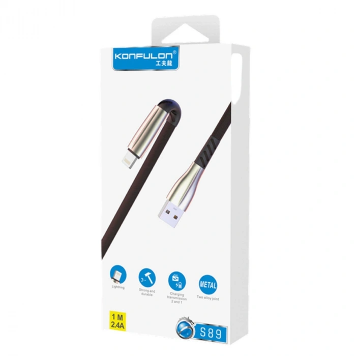 S89 Metal Uçlu Lightning Kablo İphone Uyumlu 1m 2.4a - Kırmızı