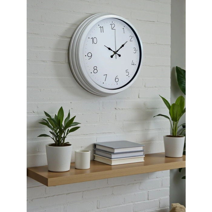 Sade Tasarım Beyaz 40 Cm Metal Standart Duvar Saati