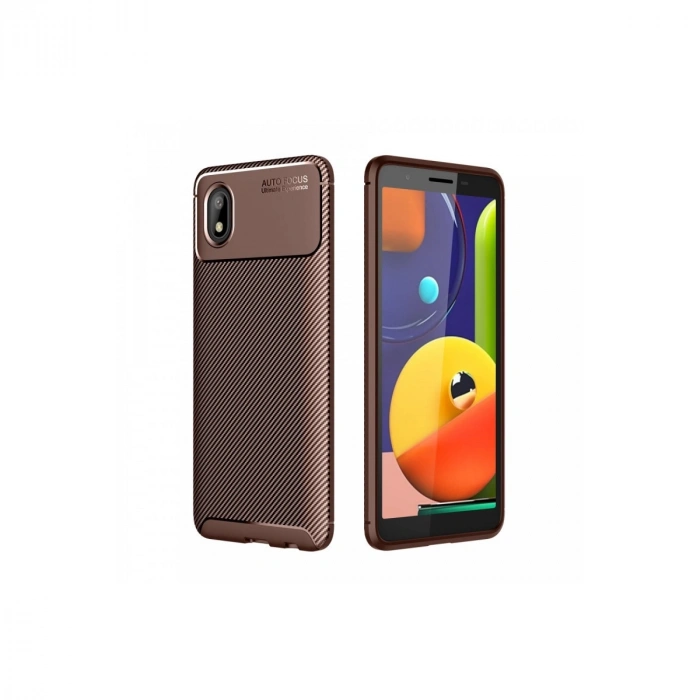 Samsung Galaxy A01 Core Kılıf Auto Focus Karbon Kapak - Kahverengi