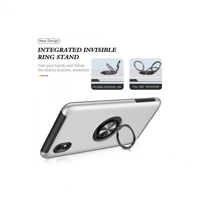 Samsung Galaxy A01 Core Kılıf Elit Yüzüklü Kapak - Gümüş