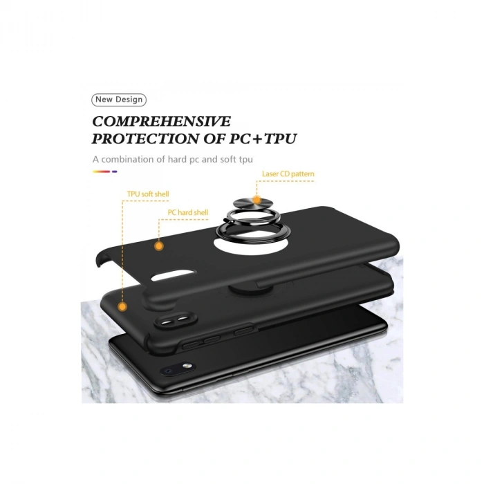 Samsung Galaxy A01 Core Kılıf Elit Yüzüklü Kapak - Siyah