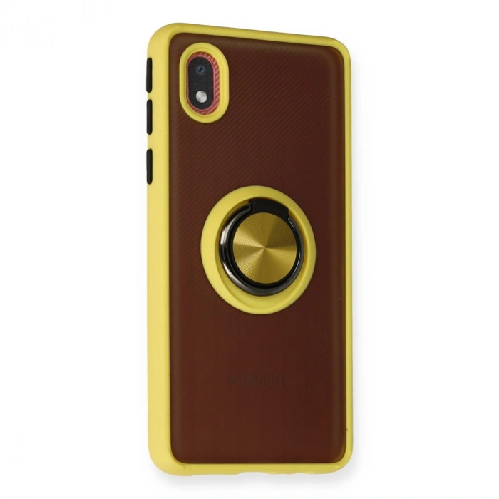 Samsung Galaxy A01 Core Kılıf Montreal Yüzüklü Silikon Kapak - Sarı
