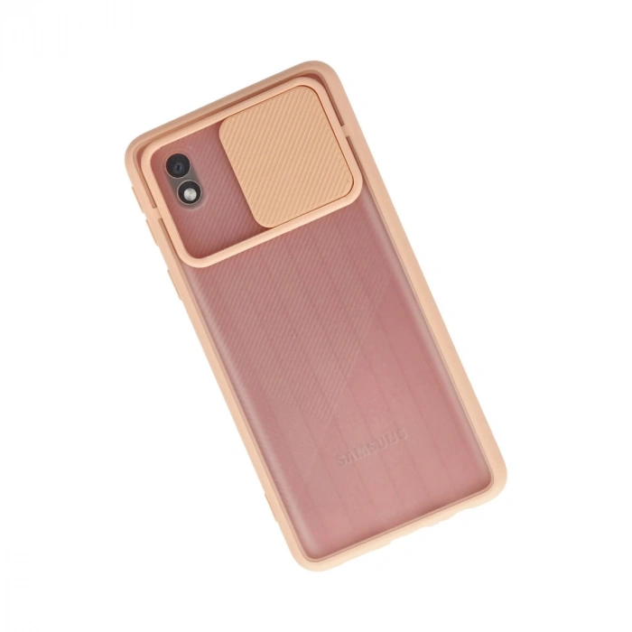 Samsung Galaxy A01 Core Kılıf Palm Buzlu Kamera Sürgülü Silikon - Pembe