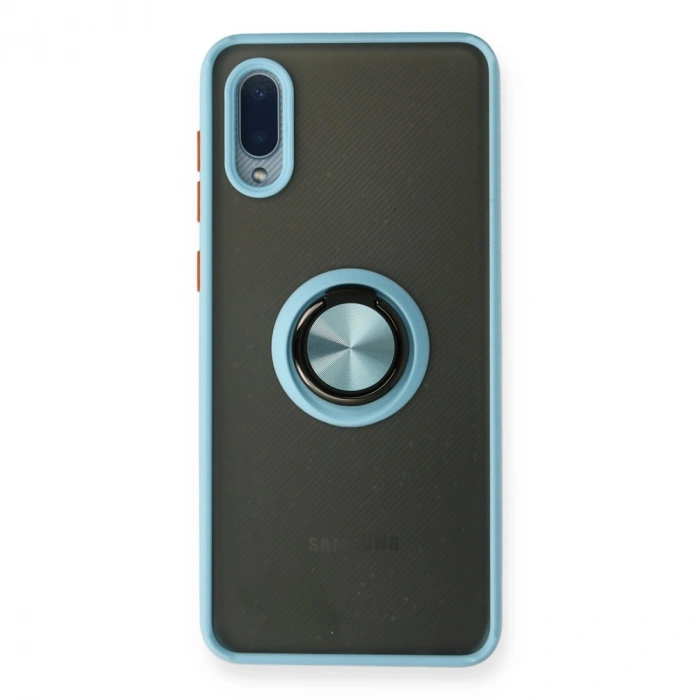 Samsung Galaxy A02 Kılıf Montreal Yüzüklü Silikon Kapak - Buz Mavi