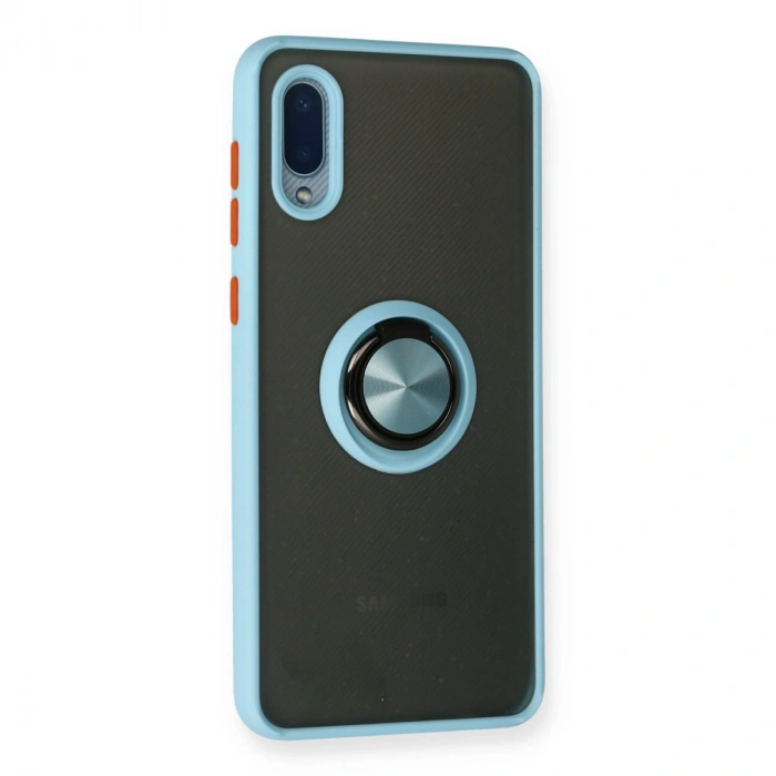 Samsung Galaxy A02 Kılıf Montreal Yüzüklü Silikon Kapak - Buz Mavi