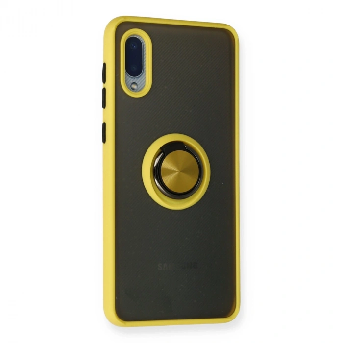 Samsung Galaxy A02 Kılıf Montreal Yüzüklü Silikon Kapak - Sarı