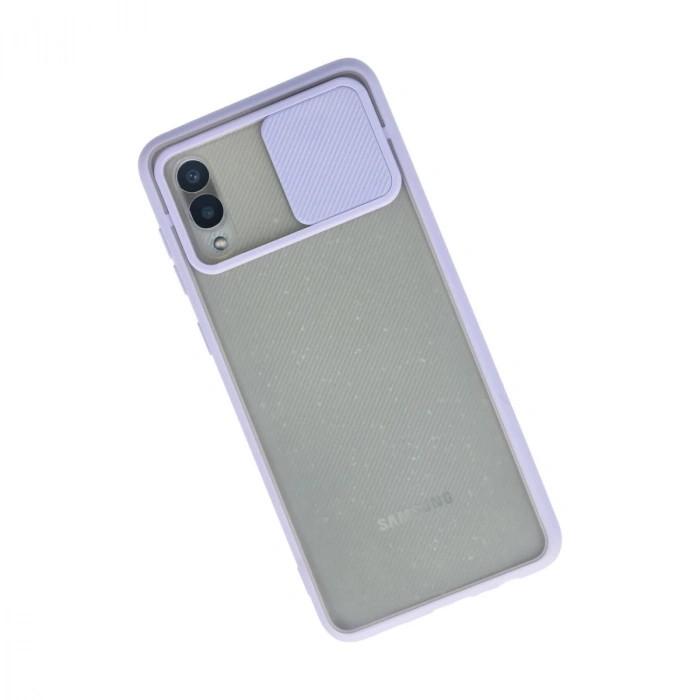 Samsung Galaxy A02 Kılıf Palm Buzlu Kamera Sürgülü Silikon - Lila
