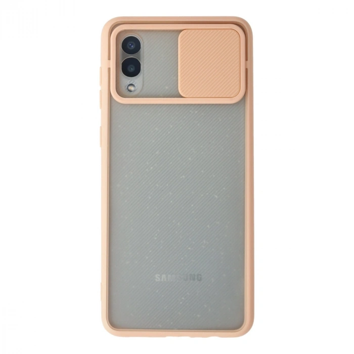 Samsung Galaxy A02 Kılıf Palm Buzlu Kamera Sürgülü Silikon - Pembe