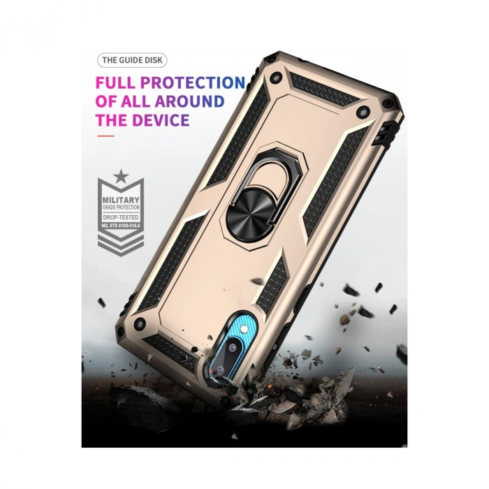 Samsung Galaxy A02 Kılıf Sofya Yüzüklü Silikon Kapak - Gold