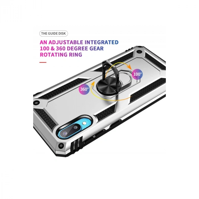 Samsung Galaxy A02 Kılıf Sofya Yüzüklü Silikon Kapak - Gümüş