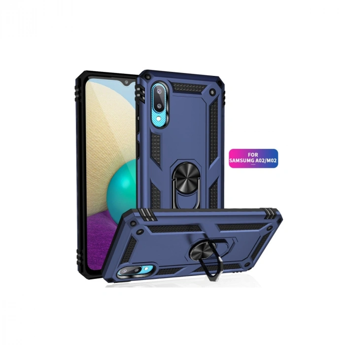 Samsung Galaxy A02 Kılıf Sofya Yüzüklü Silikon Kapak - Lacivert