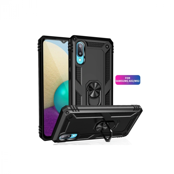 Samsung Galaxy A02 Kılıf Sofya Yüzüklü Silikon Kapak - Siyah