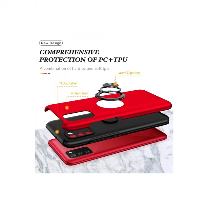 Samsung Galaxy A02s Kılıf Elit Yüzüklü Kapak - Kırmızı