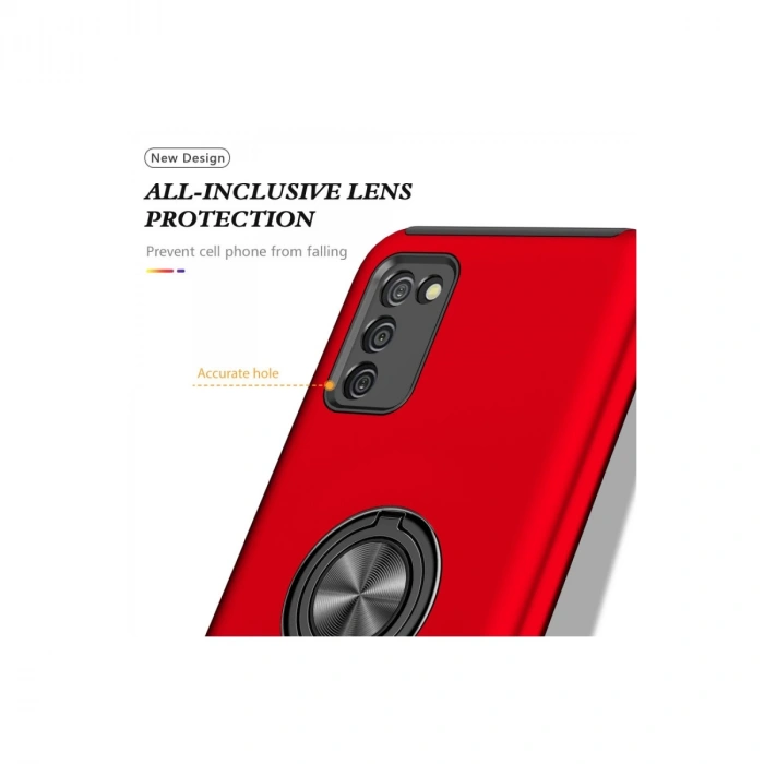 Samsung Galaxy A02s Kılıf Elit Yüzüklü Kapak - Kırmızı