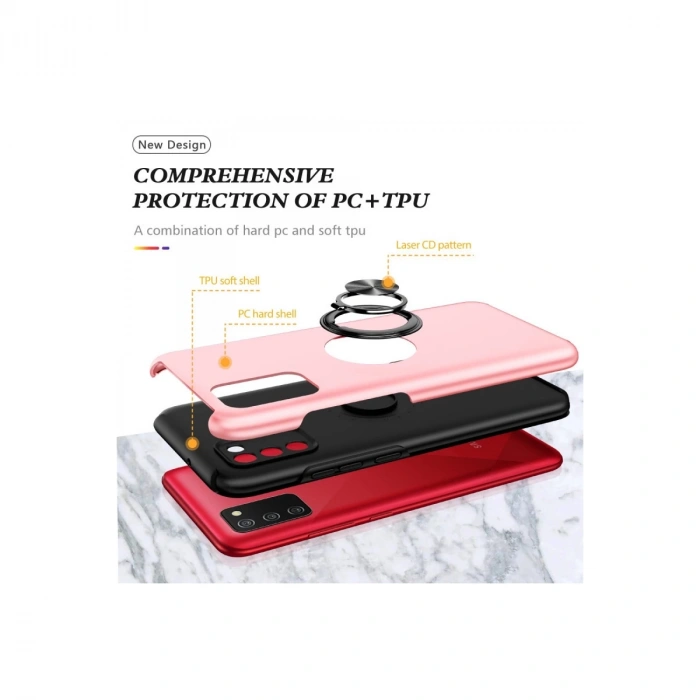 Samsung Galaxy A02s Kılıf Elit Yüzüklü Kapak - Pembe