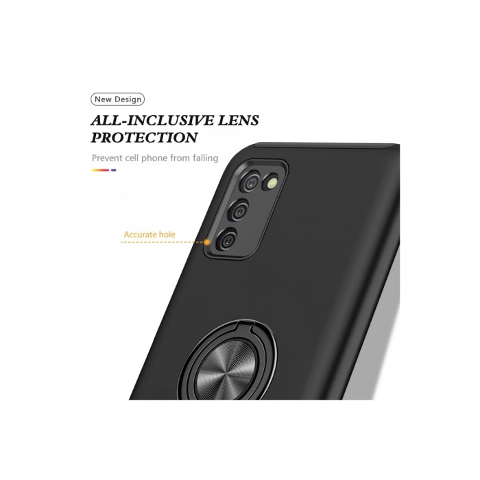 Samsung Galaxy A02s Kılıf Elit Yüzüklü Kapak - Siyah