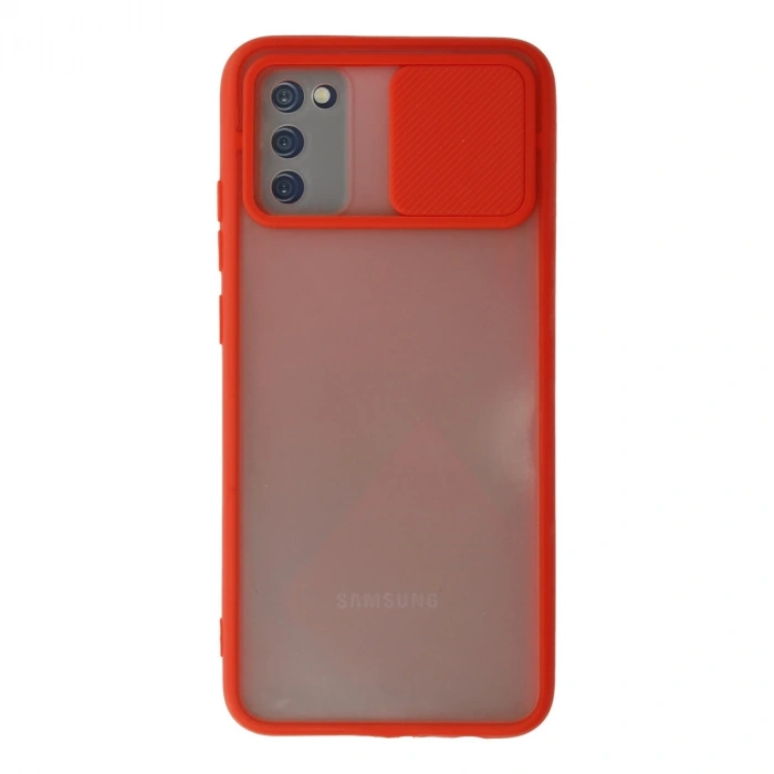 Samsung Galaxy A02s Kılıf Palm Buzlu Kamera Sürgülü Silikon - Kırmızı