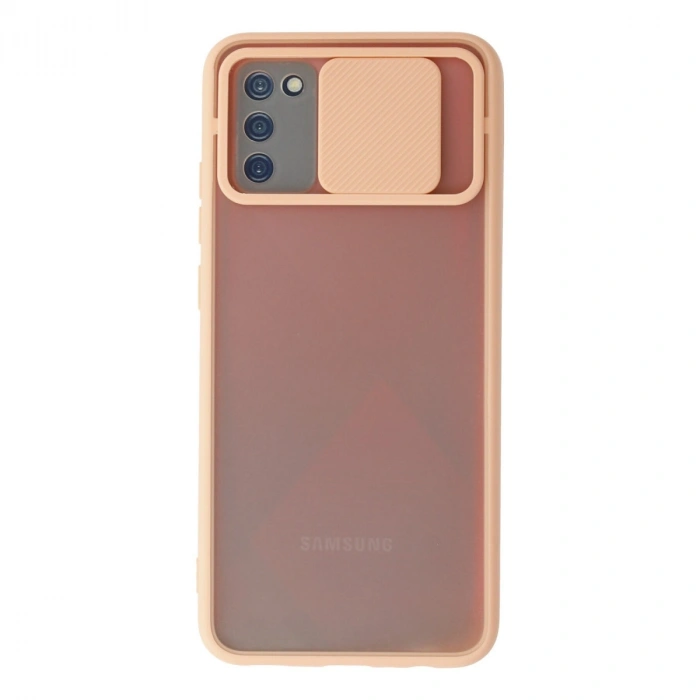 Samsung Galaxy A02s Kılıf Palm Buzlu Kamera Sürgülü Silikon - Pembe