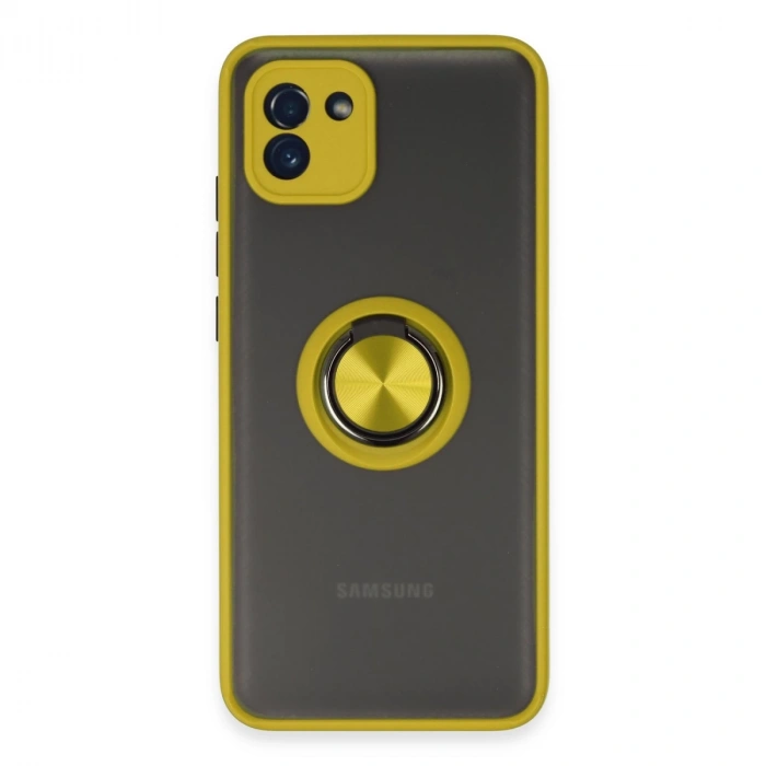 Samsung Galaxy A03 Kılıf Montreal Yüzüklü Silikon Kapak - Sarı