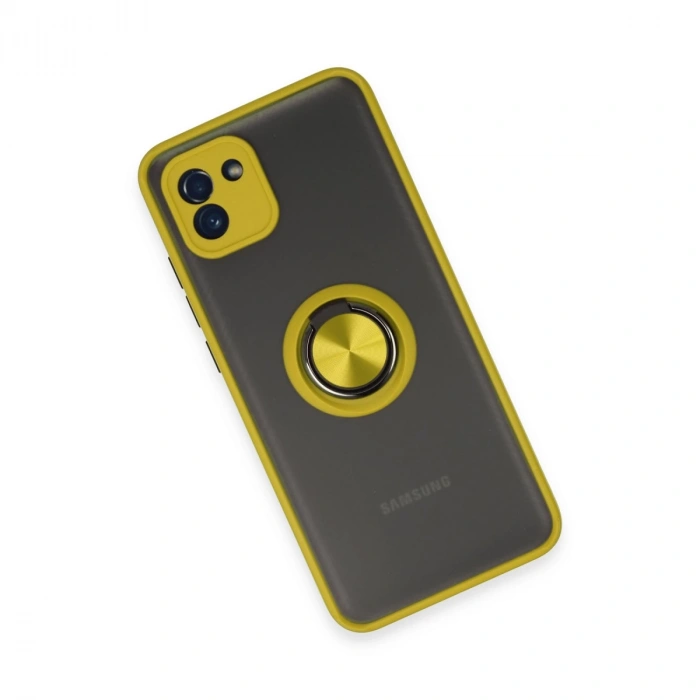 Samsung Galaxy A03 Kılıf Montreal Yüzüklü Silikon Kapak - Sarı