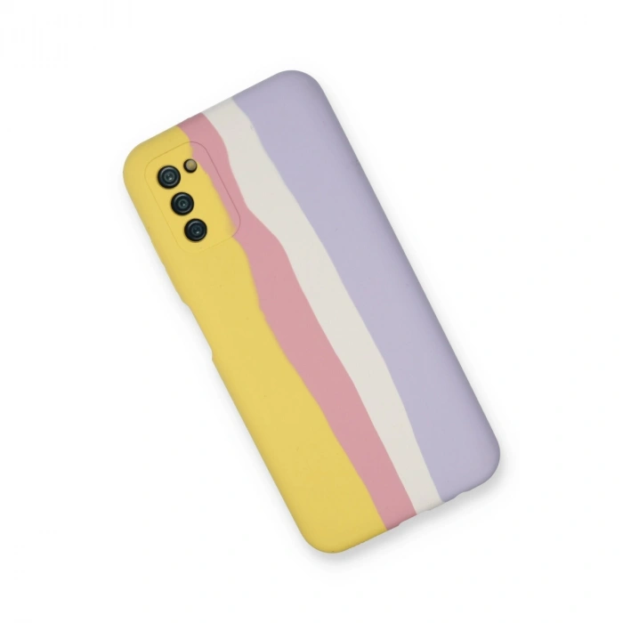 Samsung Galaxy A03s Kılıf Ebruli Lansman Silikon - Sarı-mavi