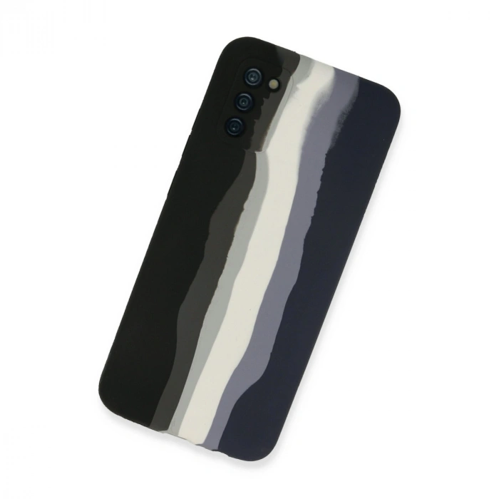 Samsung Galaxy A03s Kılıf Ebruli Lansman Silikon - Siyah-lacivert
