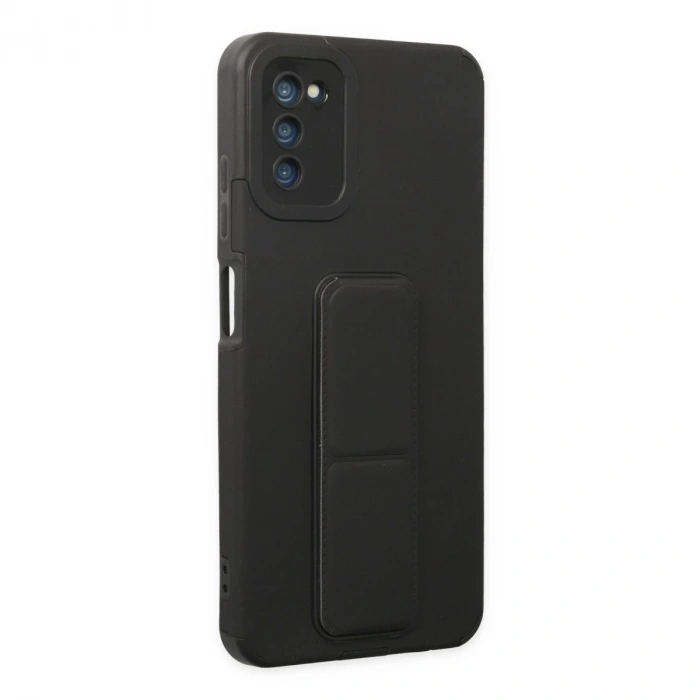 Samsung Galaxy A03s Kılıf Mega Standlı Silikon - Siyah