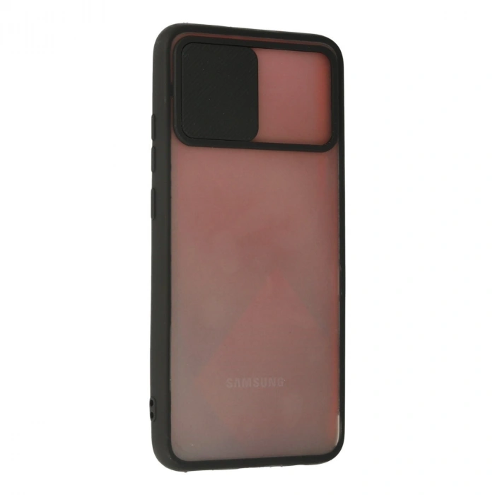Samsung Galaxy A03s Kılıf Palm Buzlu Kamera Sürgülü Silikon - Siyah