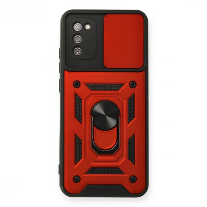 Samsung Galaxy A03s Kılıf Pars Lens Yüzüklü Silikon - Kırmızı