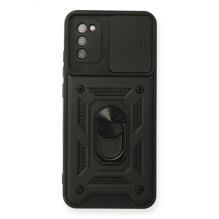 Samsung Galaxy A03s Kılıf Pars Lens Yüzüklü Silikon - Siyah