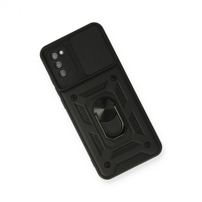 Samsung Galaxy A03s Kılıf Pars Lens Yüzüklü Silikon - Siyah