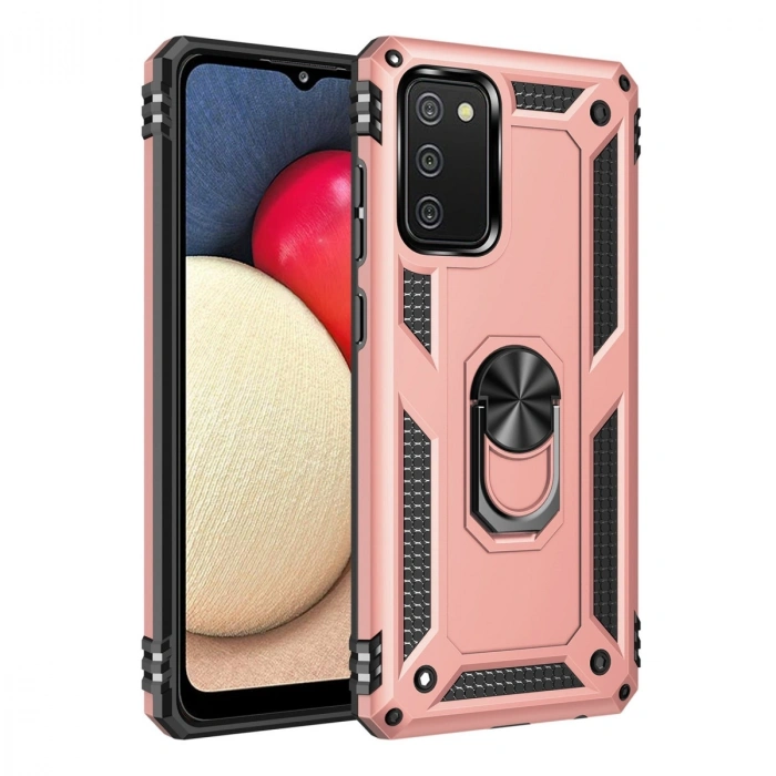 Samsung Galaxy A03s Kılıf Sofya Yüzüklü Silikon Kapak - Rose