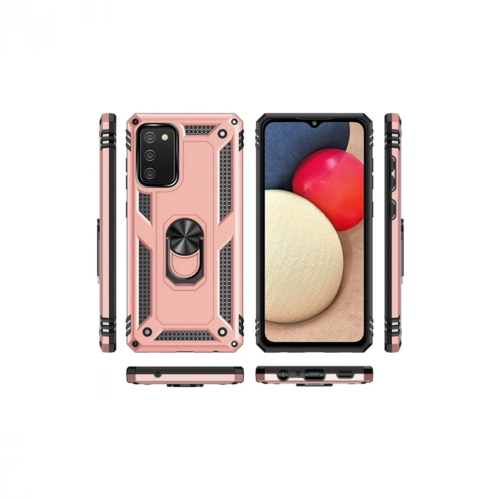 Samsung Galaxy A03s Kılıf Sofya Yüzüklü Silikon Kapak - Rose