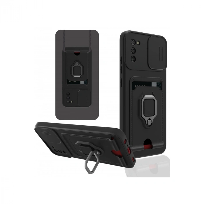 Samsung Galaxy A03s Kılıf Zuma Kartvizitli Yüzüklü Silikon - Siyah