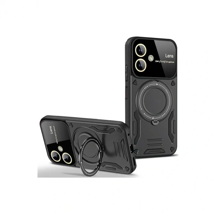 Samsung Galaxy A05 Kılıf Joy Lens Standlı Kapak - Siyah