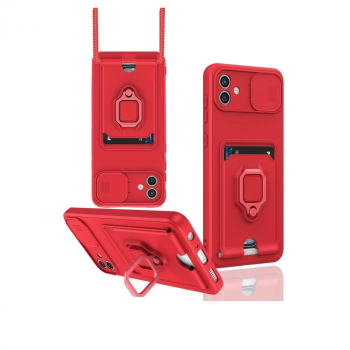 Samsung Galaxy A05 Kılıf Zuma Kartvizitli Yüzüklü Silikon - Kırmızı