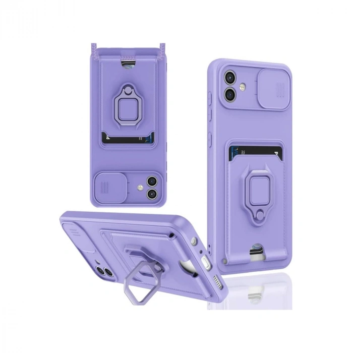 Samsung Galaxy A06 Kılıf Zuma Kartvizitli Yüzüklü Silikon - Lila