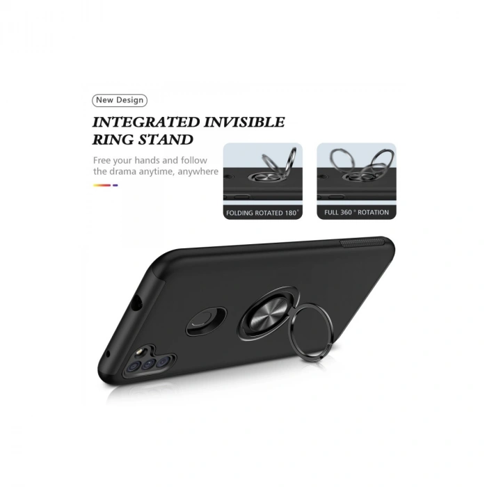 Samsung Galaxy A11 Kılıf Elit Yüzüklü Kapak - Siyah