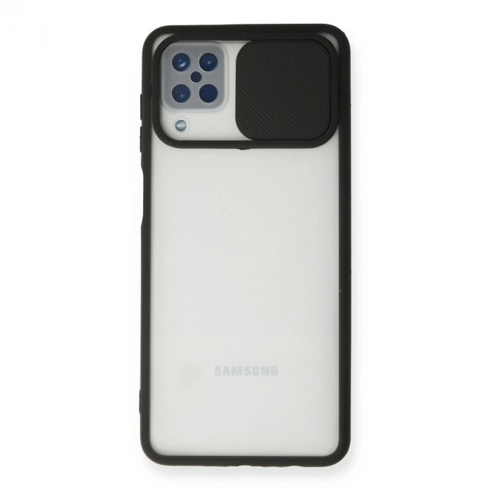Samsung Galaxy A12 Kılıf Palm Buzlu Kamera Sürgülü Silikon - Siyah
