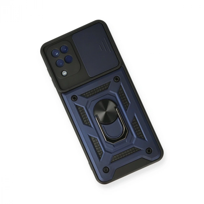 Samsung Galaxy A12 Kılıf Pars Lens Yüzüklü Silikon - Lacivert