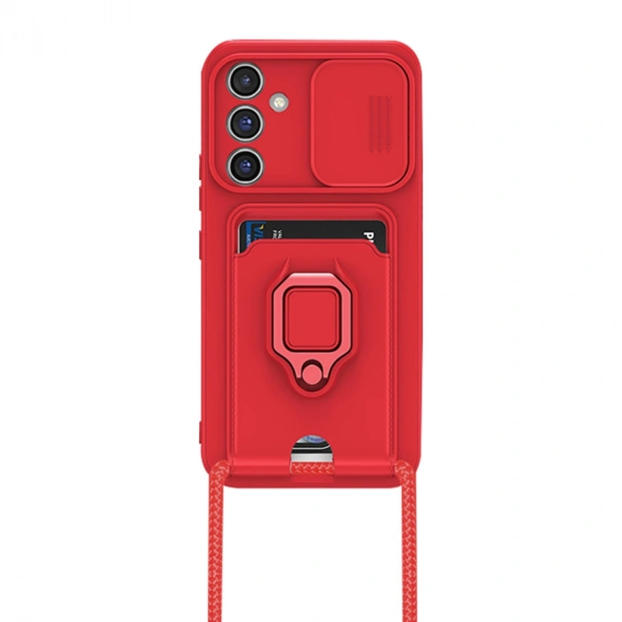 Samsung Galaxy A14 4g Kılıf Zuma Kartvizitli Yüzüklü Silikon - Kırmızı