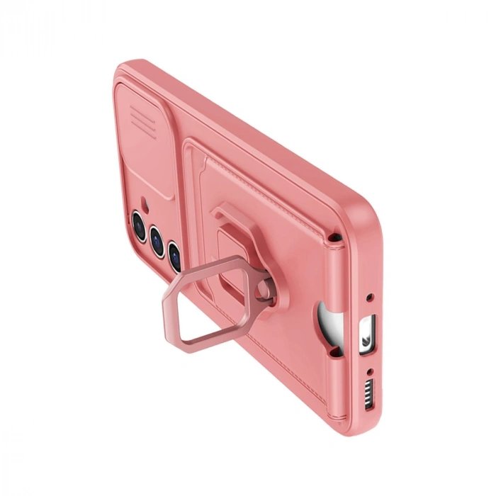 Samsung Galaxy A14 4g Kılıf Zuma Kartvizitli Yüzüklü Silikon - Pembe