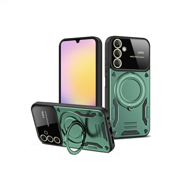 Samsung Galaxy A15 4g Kılıf Joy Lens Standlı Kapak - Koyu Yeşil